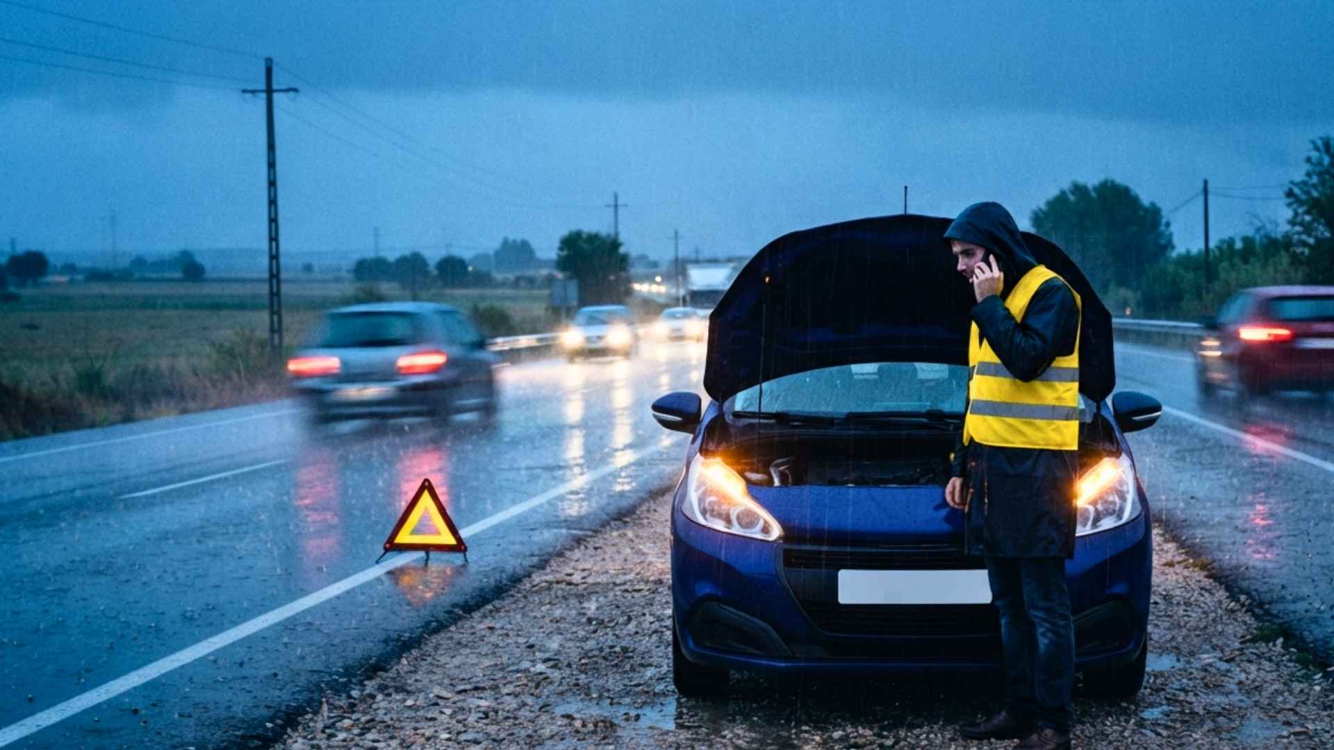 Mecánico inspeccionando el sistema de combustible de un automóvil afectado por lluvias en Chile para diagnosticar posible presencia de agua en la gasolina o diésel.