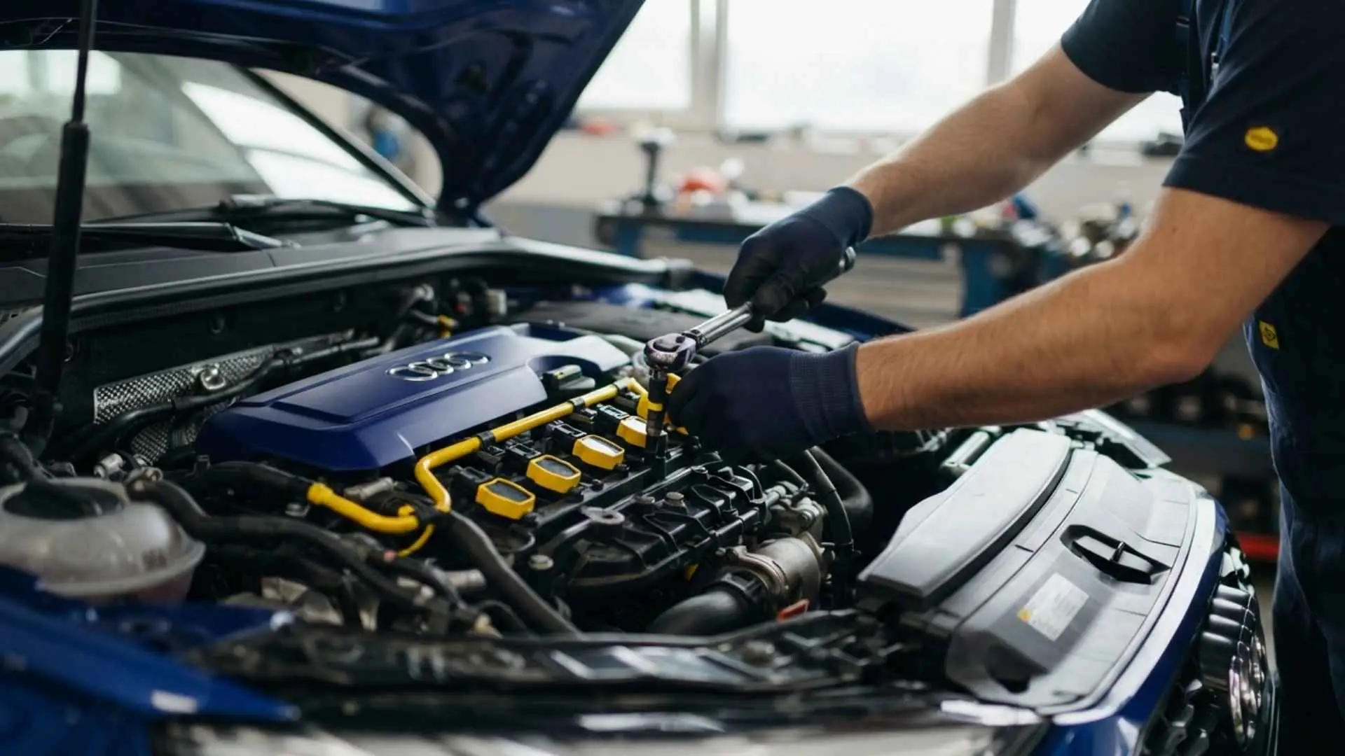 Mecánico especializado diagnosticando síntomas de inyectores dañados en el motor de un vehículo en Chile